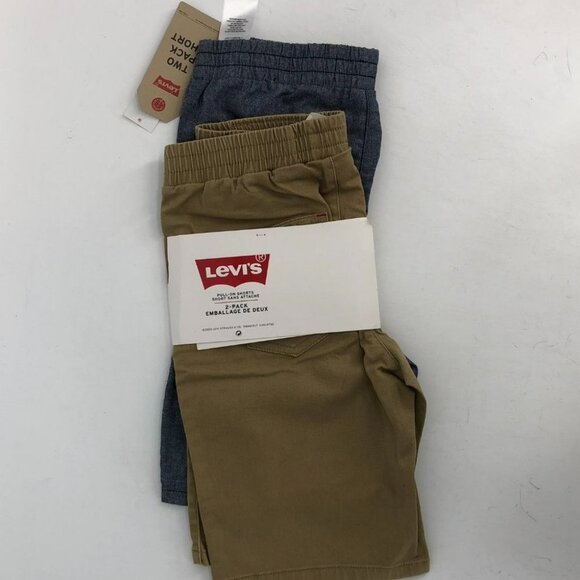 NWT Levi's Men's 2 Pack Slim Fit Pull On  Shorts w/Drawcord. Khaki & Blue. M/8 - Picture 3 of 9